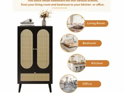 Merax Aparador con 2 puertas, 1 cajón - 60 x 40 x 110,5 cm - Tablero de partículas - Aspecto ratán - Blanco + roble