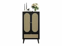 Merax Aparador con 2 puertas, 1 cajón - 60 x 40 x 110,5 cm - Tablero de partículas - Aspecto ratán - Blanco + roble