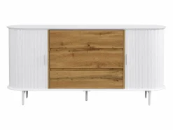 Sale Aparador con 2 puertas correderas y 3 cajones de MDF - Natural y blanco - VELURANI Aparador