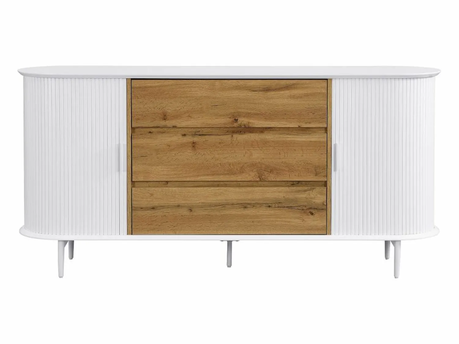 Sale Aparador con 2 puertas correderas y 3 cajones de MDF - Natural y blanco - VELURANI Aparador