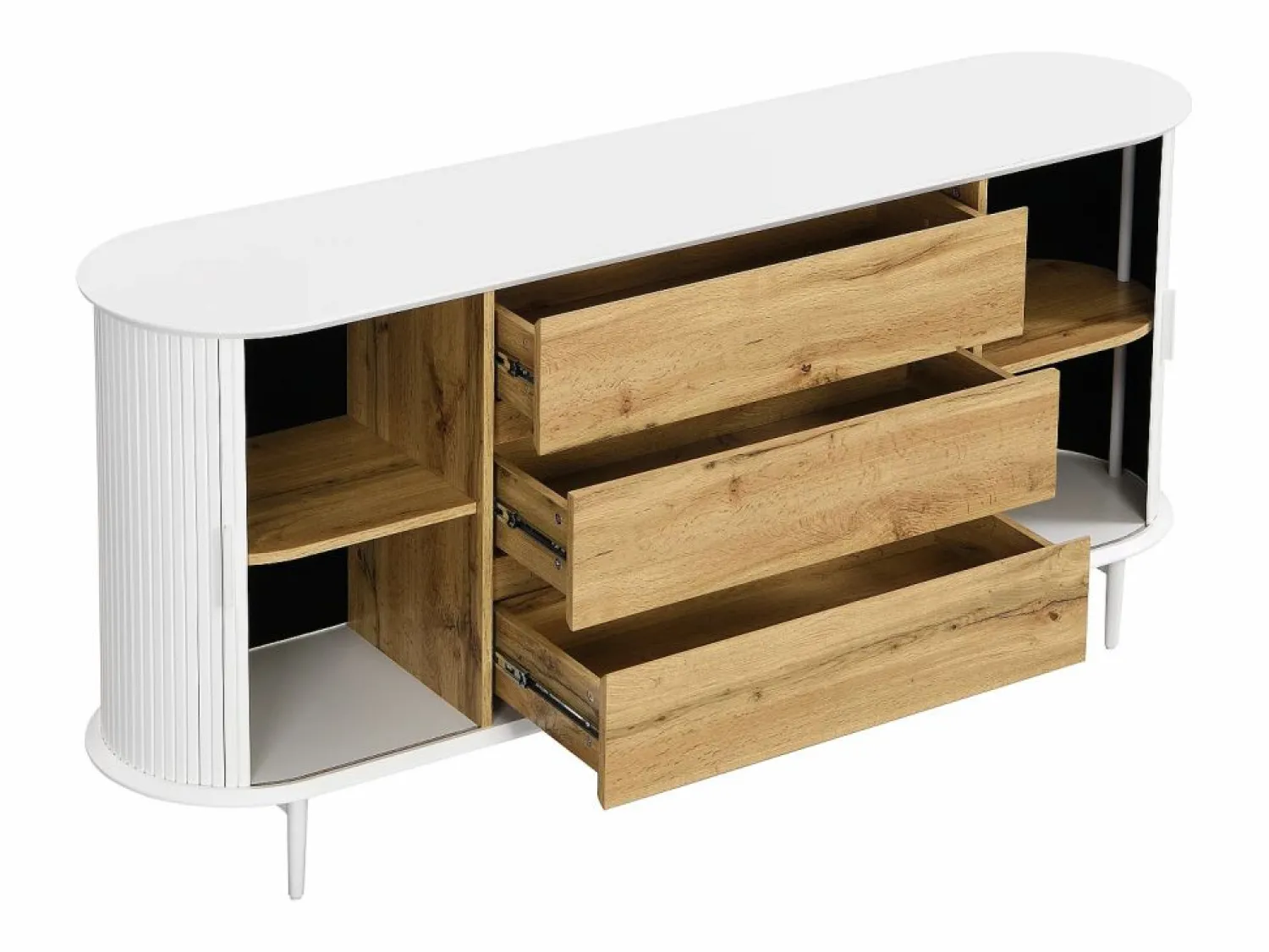 Sale Aparador con 2 puertas correderas y 3 cajones de MDF - Natural y blanco - VELURANI Aparador