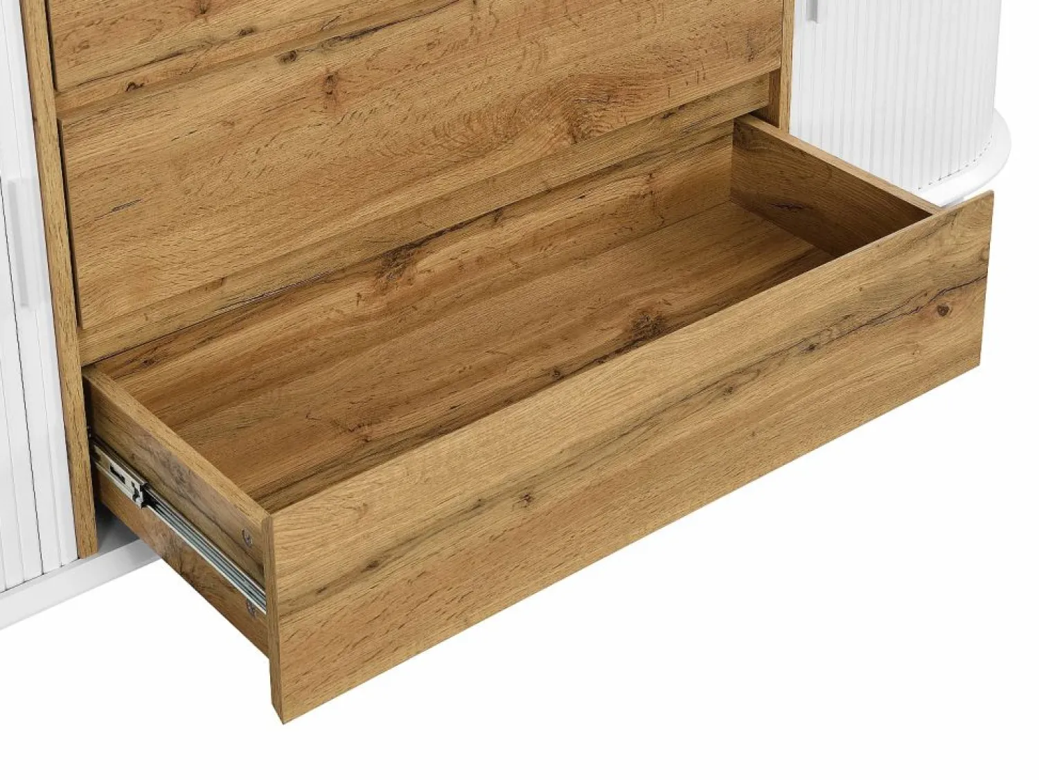Sale Aparador con 2 puertas correderas y 3 cajones de MDF - Natural y blanco - VELURANI Aparador