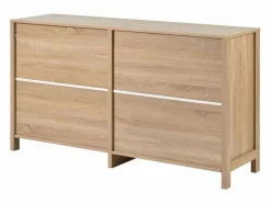 Clearance Aparador con 4 puertas de ratán - 145 x 40 x 80 cm - con estantes regulables - color natural Aparador