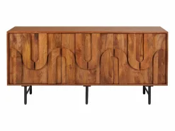 Maison Céphy Aparador con 3 puertas de madera de mango y metal negro - Natural - MIZORAM