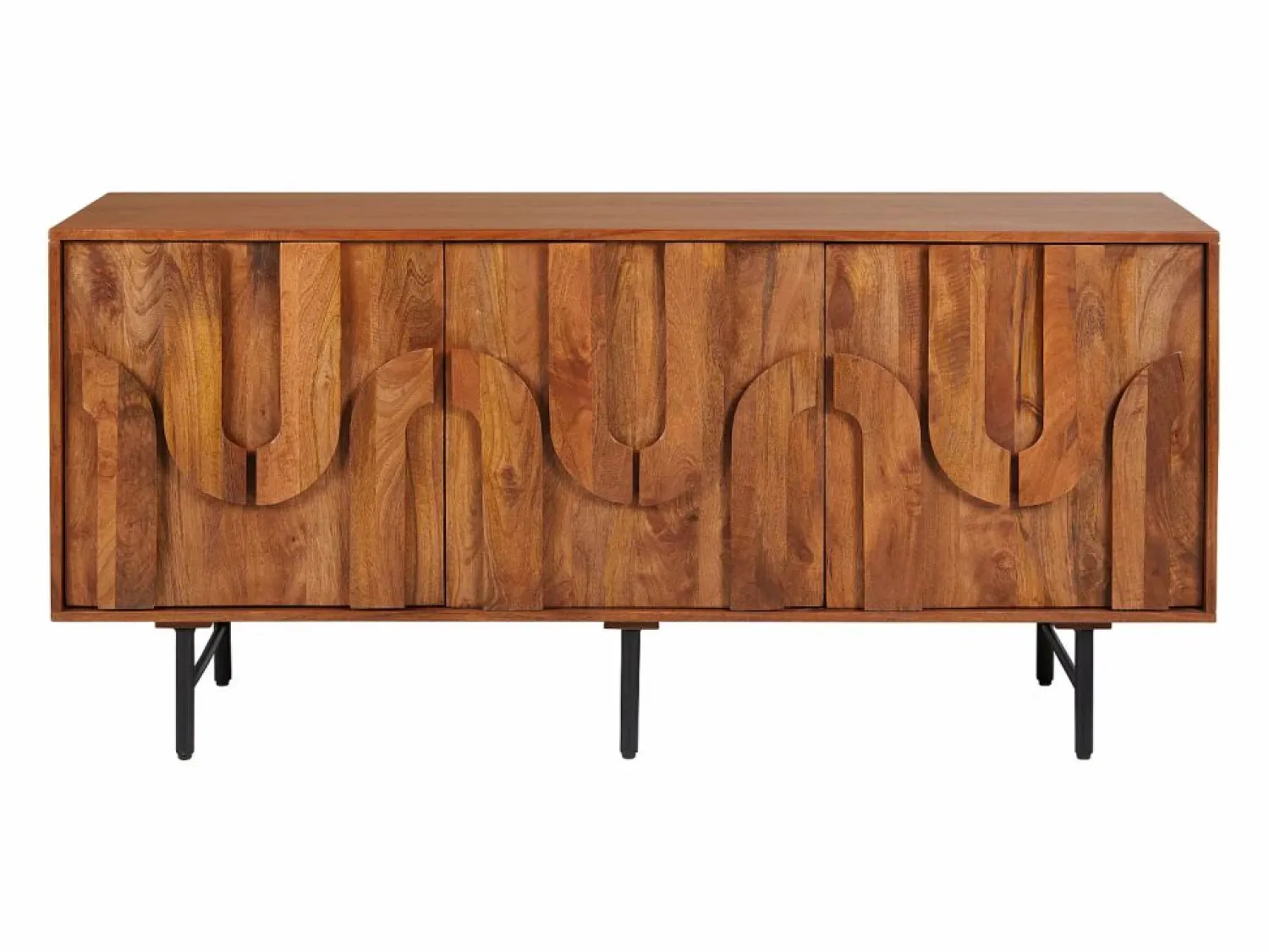 Maison Céphy Aparador con 3 puertas de madera de mango y metal negro - Natural - MIZORAM