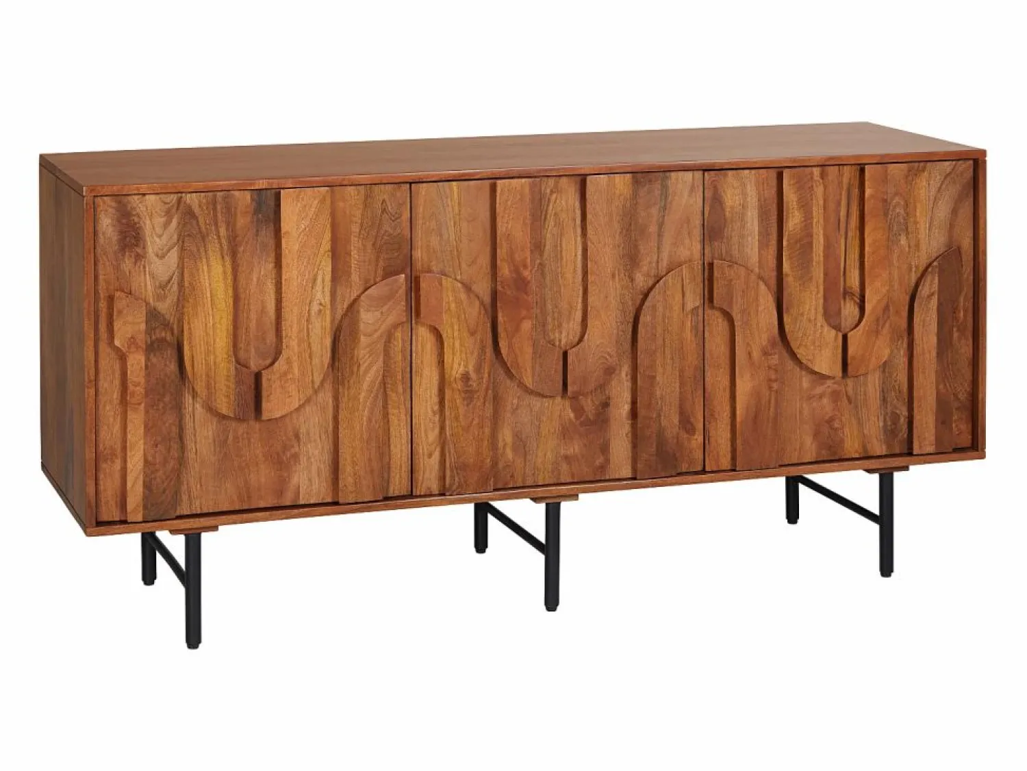 Maison Céphy Aparador con 3 puertas de madera de mango y metal negro - Natural - MIZORAM