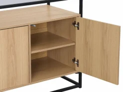 Vente-unique Aparador con 3 puertas de MDF, vidrio templado y metal - Natural claro - CAMATA