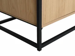 Vente-unique Aparador con 3 puertas de MDF, vidrio templado y metal - Natural claro - CAMATA