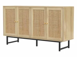 Merax Aparador con 4 puertas de ratán - 140 x 39,5 x 80 cm - Tablero de partículas - Color madera