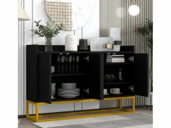 Sale ModernLuxe Aparador con 4 puertas sin tirador - estilo contemporáneo - madera + metal - Negro
