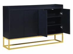 Sale ModernLuxe Aparador con 4 puertas sin tirador - estilo contemporáneo - madera + metal - Negro