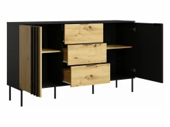 New Vente-unique Aparador con 2 puertas y 3 cajones - Negro y natural - TUNALO Negro / Color natural claro