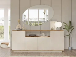 Discount Vente-unique Aparador con 4 puertas y 1 estante - Beige y natural - LOTULA Beige / Color natural claro