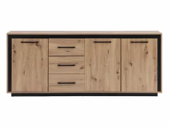 Hot Aparador con 3 puertas y 3 cajones de MDF - Natural y negro - NALAMANE Aparador