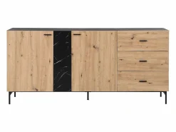 Clearance Aparador con 2 puertas y 3 cajón de MDF - Natural y efecto mármol negro - LIOMENA Aparador