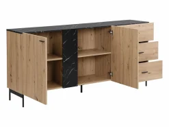 Clearance Aparador con 2 puertas y 3 cajón de MDF - Natural y efecto mármol negro - LIOMENA Aparador
