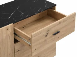Clearance Aparador con 2 puertas y 3 cajón de MDF - Natural y efecto mármol negro - LIOMENA Aparador