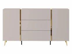 Vente-unique Aparador con 2 puertas y 3 cajones - Beige y Dorado - MARZIALO