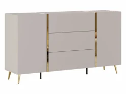Vente-unique Aparador con 2 puertas y 3 cajones - Beige y Dorado - MARZIALO
