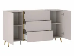 Vente-unique Aparador con 2 puertas y 3 cajones - Beige y Dorado - MARZIALO