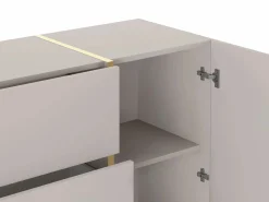 Vente-unique Aparador con 2 puertas y 3 cajones - Beige y Dorado - MARZIALO