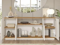 Discount Vente-unique Aparador con 4 puertas y 1 estante - Blanco y natural - LOTULA Color natural claro / Blanco