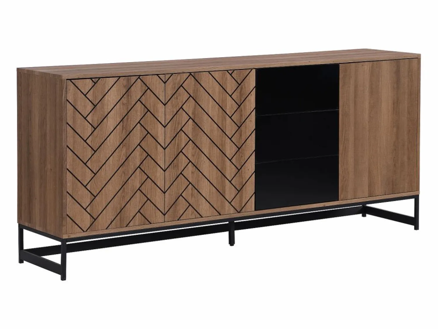 Vente-unique Aparador con 3 puertas y 3 cajones de MDF - Natural y negro - CARATANA