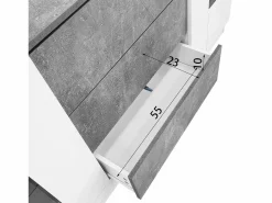 Hot Aparador con 2 puertas y 3 cajones - 140 x 35 x 75 cm - MDF y cristal - Aspecto mármol y gris brillo Aparador
