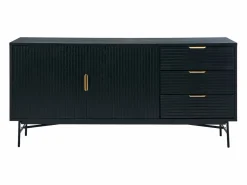 Vente-unique Aparador con 2 puertas y 3 cajones chapado en roble y metal - Negro y Dorado - SIRIOLA Negro / Dorado