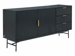 Vente-unique Aparador con 2 puertas y 3 cajones chapado en roble y metal - Negro y Dorado - SIRIOLA Negro / Dorado