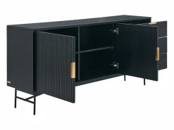 Vente-unique Aparador con 2 puertas y 3 cajones chapado en roble y metal - Negro y Dorado - SIRIOLA Negro / Dorado