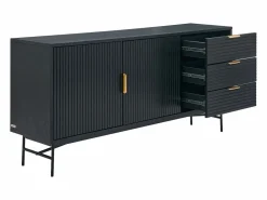 Vente-unique Aparador con 2 puertas y 3 cajones chapado en roble y metal - Negro y Dorado - SIRIOLA Negro / Dorado