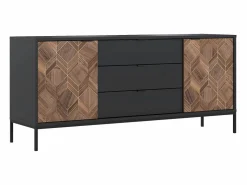 New Aparador con 2 puertas y 3 cajones - Negro y Natural oscuro - MIALINE Aparador