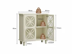 Aparador con estantes regulables - Consola de cocina retro moderna - con dos puertas - Crema