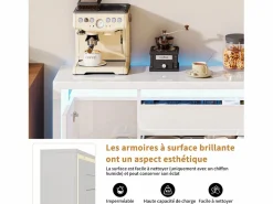 Aparador con iluminación LED y 2 cajones - Cómoda de 4 puertas con compartimentos - Mueble de almacenaje - Mueble de cocina/salón - Blanco