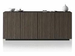 Aparador Coste con 4 puertas efecto cannetè antracita mate y madera oscura 200x43x86 cm