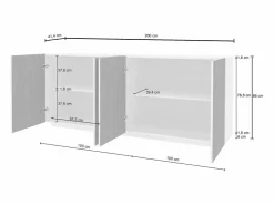 Aparador Coste con 4 puertas efecto cannetè antracita mate y madera oscura 200x43x86 cm