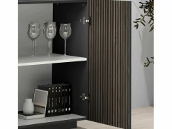 Aparador Coste con 4 puertas efecto cannetè antracita mate y madera oscura 200x43x86 cm
