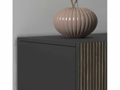 Aparador Coste con 4 puertas efecto cannetè antracita mate y madera oscura 200x43x86 cm