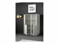 Sale Meublorama Aparador de 4 puertas, colección COLOMARMO, color efecto mármol, ideal para su salón o comedor. Blanco