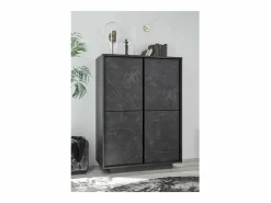 Best Meublorama Aparador de 4 puertas, colección COLOMARMO, color efecto mármol, ideal para su sala de estar o comedor. Negro