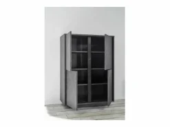 Best Meublorama Aparador de 4 puertas, colección COLOMARMO, color efecto mármol, ideal para su sala de estar o comedor. Negro