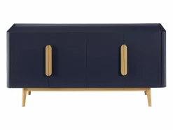 New Aparador de 4 puertas en MDF y madera de caucho - Azul y Natural Claro - DUNELON Aparador