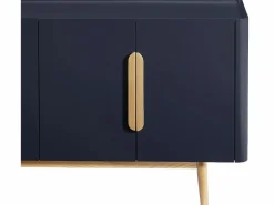New Aparador de 4 puertas en MDF y madera de caucho - Azul y Natural Claro - DUNELON Aparador
