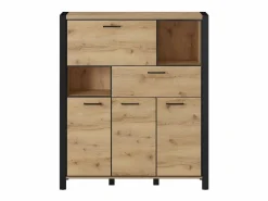 Clearance Meublorama Aparador de 4 puertas y 1 cajón colección TIVORA. Color roble y negro. LED incluidos. Marru00f3n