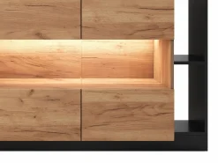 Hot Vente-unique Aparador de 4 puertas y 4 compartimentos con LEDs - Natural claro y Antracita - IDESIA Gris antracita / Color natural claro