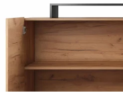 Hot Vente-unique Aparador de 4 puertas y 4 compartimentos con LEDs - Natural claro y Antracita - IDESIA Gris antracita / Color natural claro
