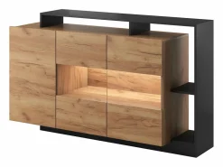Best Aparador de 3 puertas y 3 estantes con LEDs - Color: natural y antracita - IDESIA Aparador