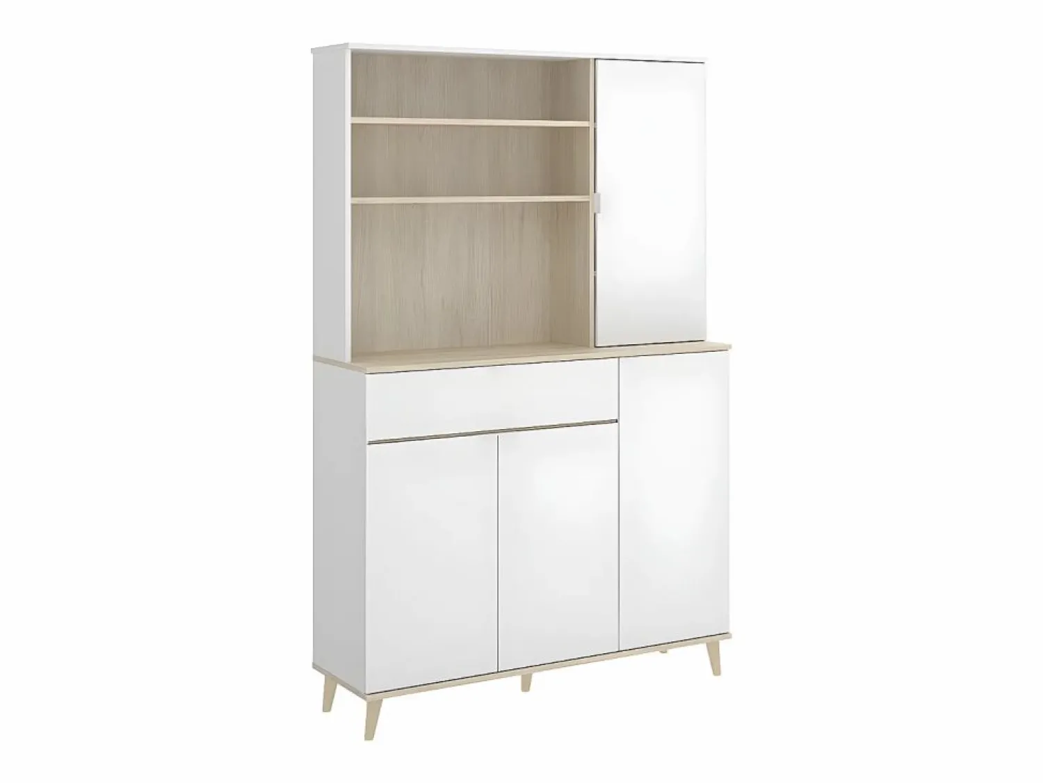 New Vente-unique Aparador de cocina - 4 puertas, 1 cajón y 3 estantes - Blanco y roble - WAJDI Color natural claro / Blanco