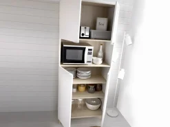 Vente-unique Aparador de cocina - 4 puertas, 1 hueco - Blanco y roble - WAJDI